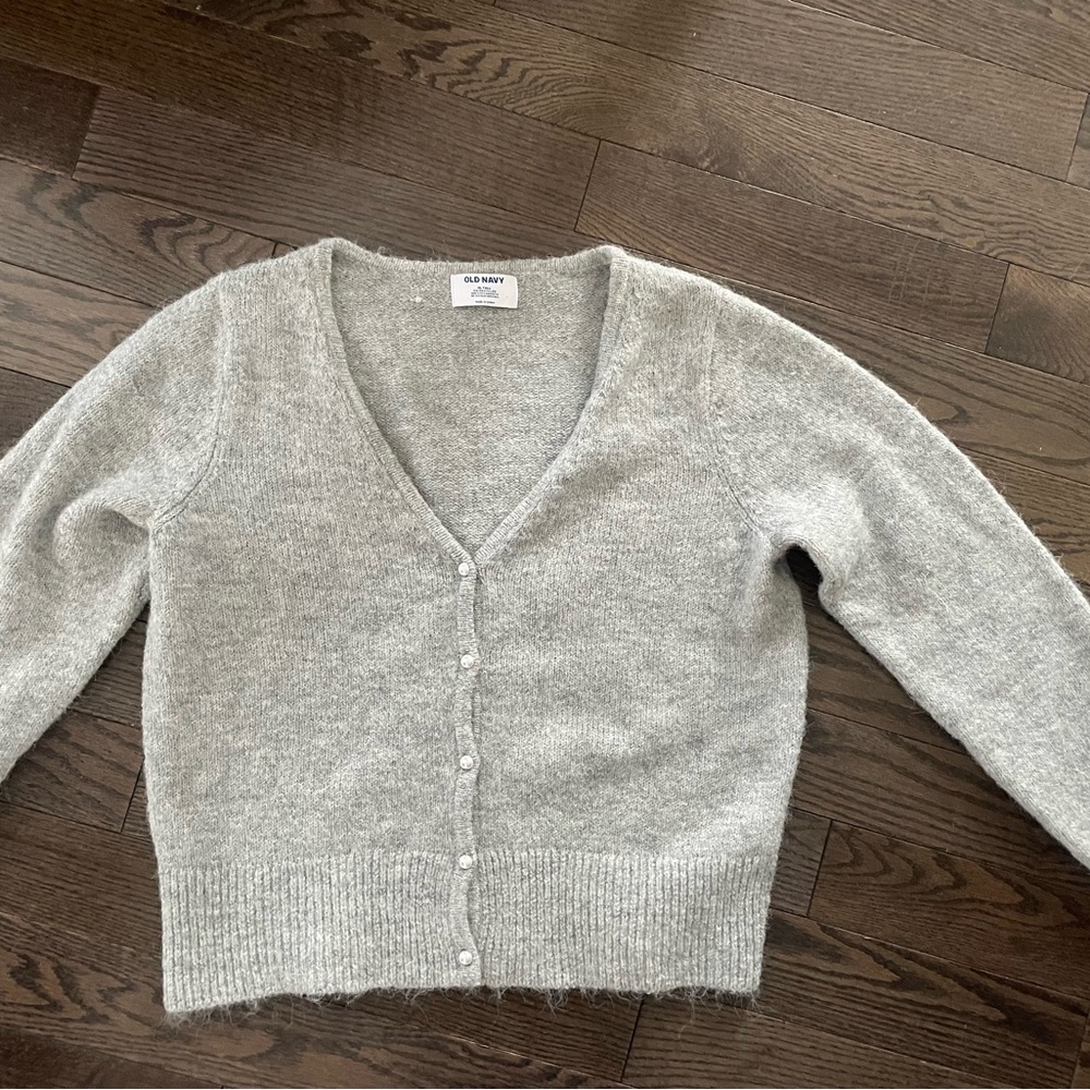 Gray V-Neck Button-Up Women's Sweater OLD NAVY XL TALL